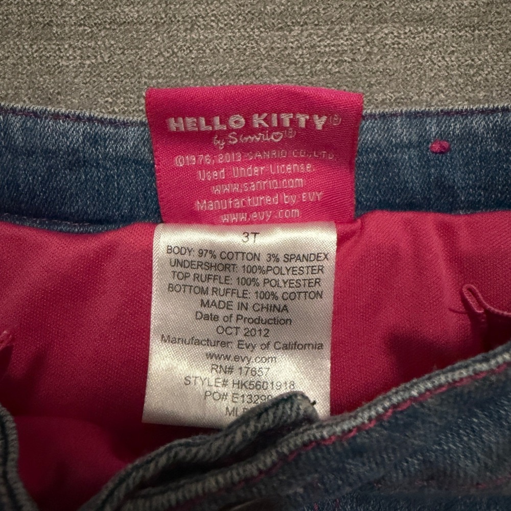 Hello Kitty Sanrio Toddler Girls Denim Skort Pink Mesh Ruffle Floral 3T - Picture 2 of 4